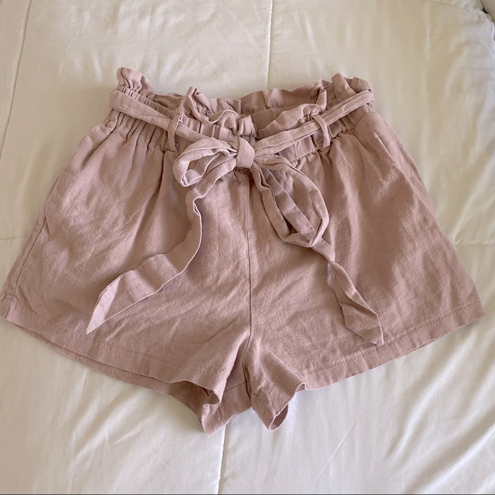 Pink 🎀 Linen “Paper Bag” Shorts With Tie
